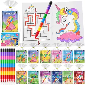24 Coloring Books for Kids Party Favors Bulk with 24 Stacking Crayons, Mini Coloring Books for Ages 4-8 Goodie Bags Stuffers Toddlers Birthday Gifts Classroom Prizes Art Crafts Toys (Classic)