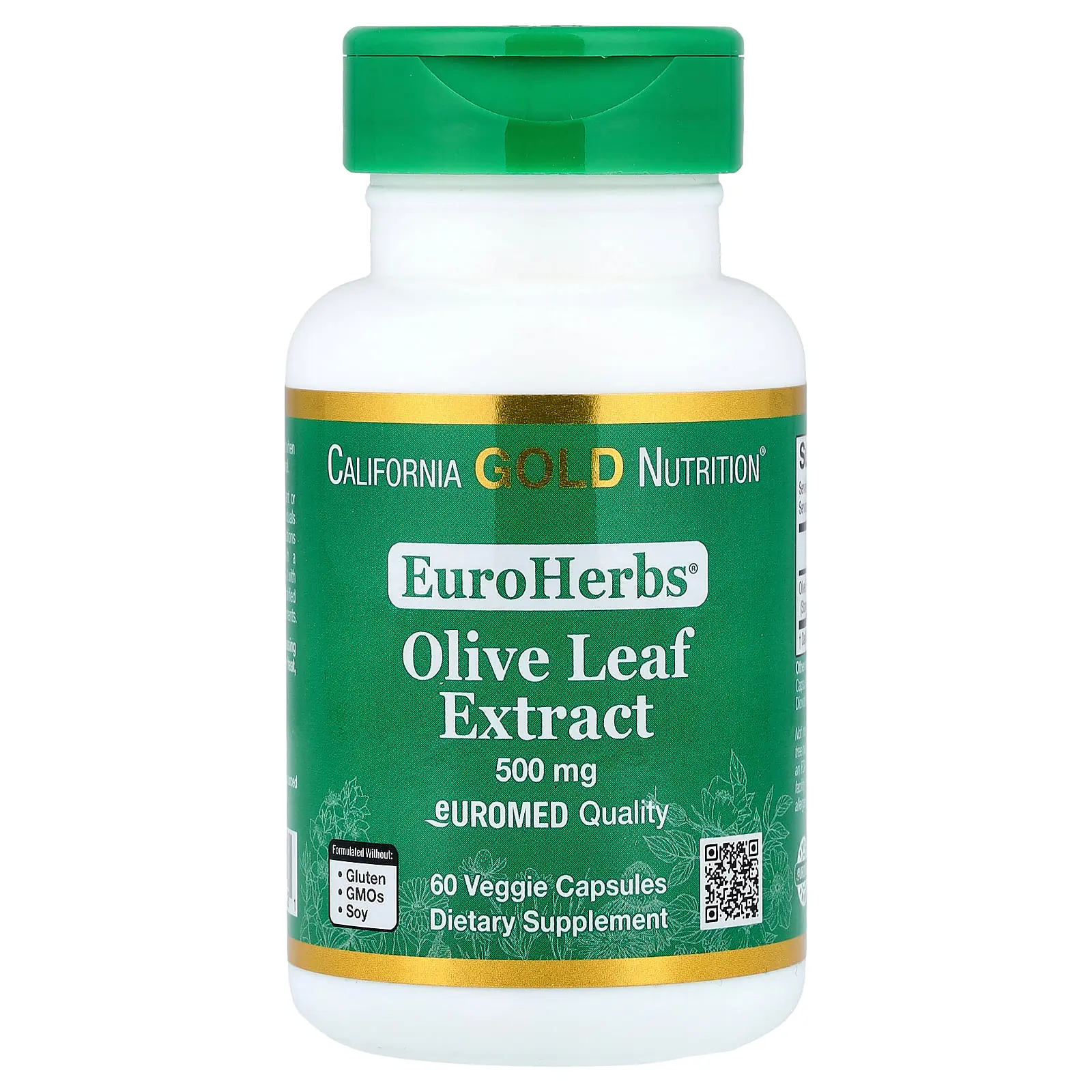 California Gold Nutrition EuroHerbs™, Olive Leaf Extract, Euromed Quality, 500 mg, 60 Veggie Capsules