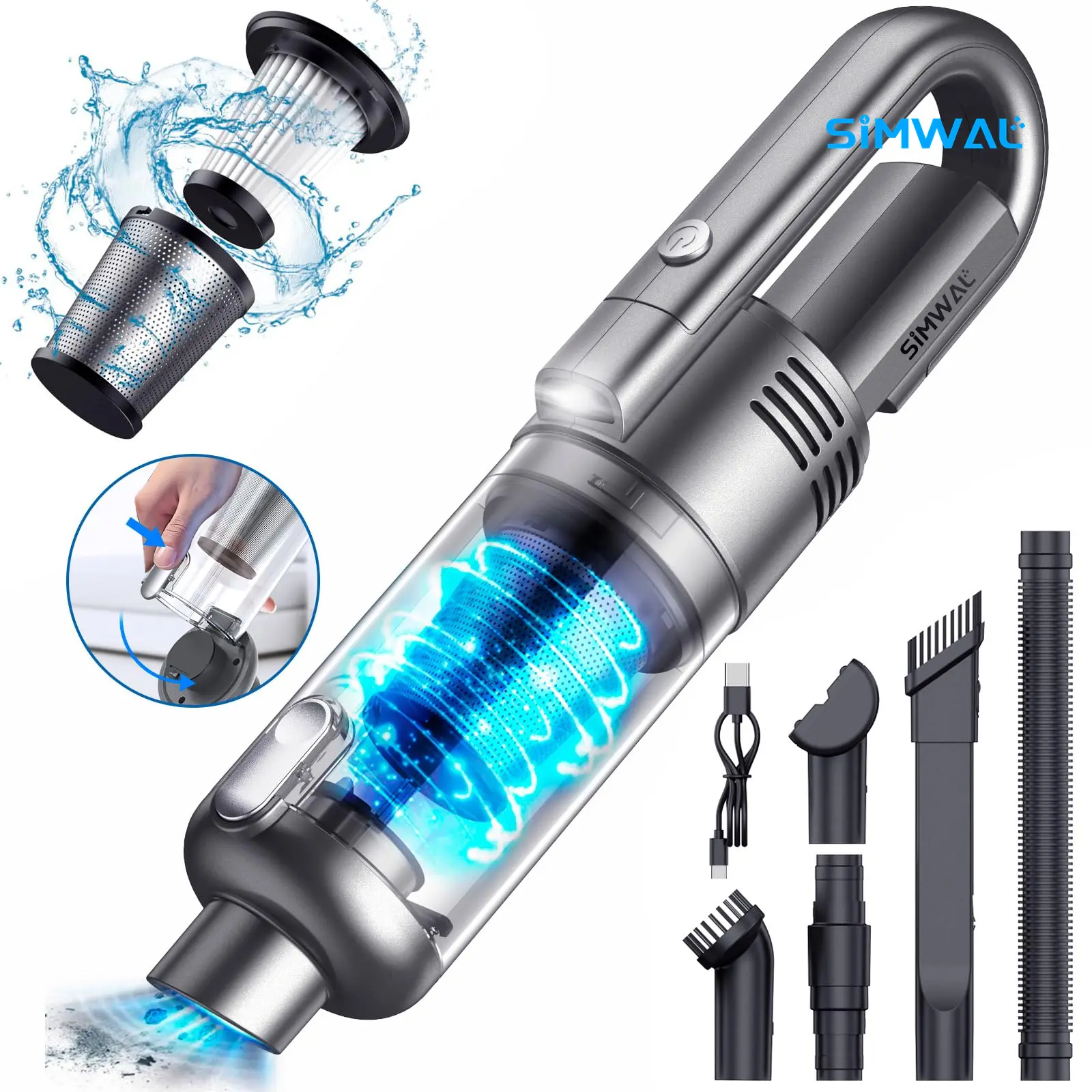 Simwal Handheld Vacuum Car Vacuum Cleaner 9500pa High Suction Cordless 120w  Cleaner Arge Capacity Portable Cordless Rechargeable Trash Removal Design Hand Vacuum For Home And Car Cleaning sweeper appliances