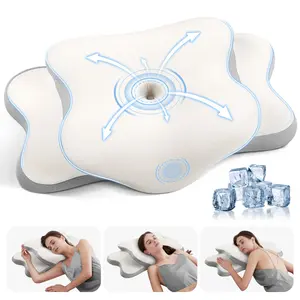 Benazcap Cervical Neck Pillow for Sleeping Odorless Memory Foam with Soft Silk Cover Ergonomic Orthopedic Support for Side Back Stomach Sleepers Pain Relief White Gray