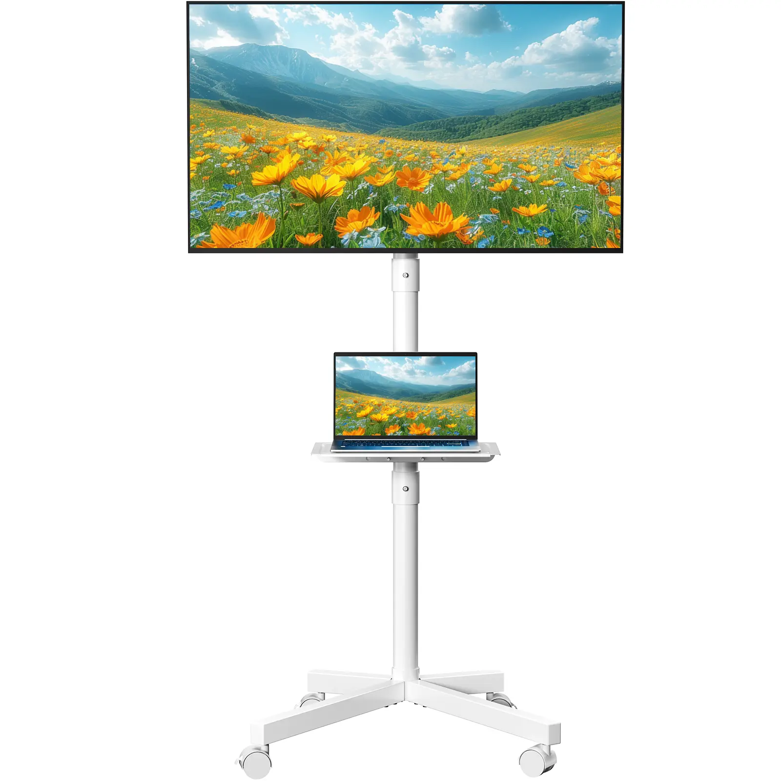 Rolling TV Cart Stand with AV Shelf – Height & Tilt Adjustable Mobile TV Stand for 23‑60 Inch TVs, 360° Lockable Wheels, 66 LBS Capacity, Perfect for Home Gym, Office, Bedroom #TVStand #RollingTVCart