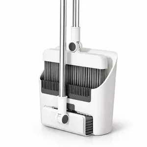 3-in-1 Broom and Dustpan Set with Long Handle Floor Squeegee Combo Upright Cleaning Kit Self-Cleaning Bristles Compact Storage for Home Kitchen Office