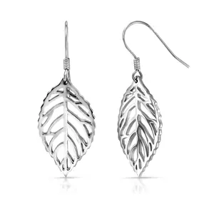 925 Sterling Silver Leaf Dangle Earrings for Women, Lightweight Hypoallergenic Filigree Drop Earrings, Nature Inspired Bohemian Jewelry Gift
