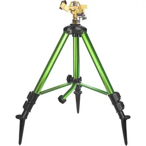 Sprinkler  Tripod Base with Stakes, 360  Large Area Coverage Irrigator with Extension , Adjustable Brass Sprinkler  Nozzle and 3/4" NH Inlet Hose Connection (1)