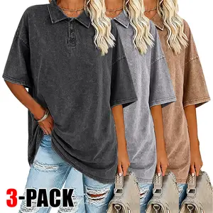 3-Pack Women’s Polo Shirts – New Washable Short-Sleeve Turn-Down Collar Loose T-Shirts, Outdoor Casual Jacket Fabric, Lightweight and Breathable for Everyday Casual Wear Fashion,Summervibes