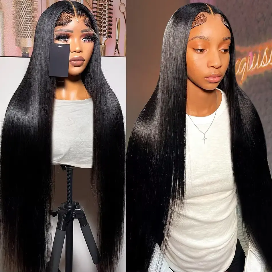 Bling Hair 13x6 HD Transparent Lace Front Wigs Pre Plucked 180% Density 34 36 38 Inch 13x4 Black Straight Human Hair Wig For Women Brazilian Hair