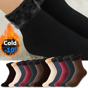 6 Pairs of Mixed Color Women Socks for Autumn And Winter, Thickened And Fleece-Lined, Thermal, Suitable for Outdoor Use, Warm Snow And Floor Socks, Soft And Cold-Resistant Mid-Calf Socks