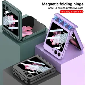 Fin For Samsung Galaxy Z Flip 7 6 5 4 Flip7FE 5G Magnetic Hinge Protection Phone Case Outer Screen Glass Matte Shockproof Hard Cover