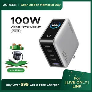 [LIVE ONLY]UGREEN Nexode Pro 100W GaN USB C Charger, 5-Port Fast Type-C Wall Charger Block with Smart Display Compatible with MacBook Pro/Air, iPhone 17/16 Series, Galaxy, iPad Pro, Steam Deck outdoorfun