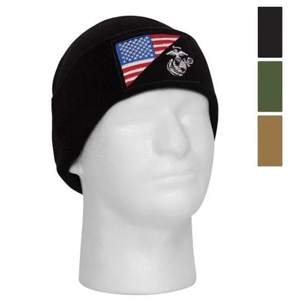 ROTHCO USMC Eagle Globe And Anchor US Flag Deluxe Fine Knit Watch Cap Officially Licensed Double Layer One Size Fits Most Cold Weather Beanie Hat for Outdoor Activities Versatile Use Winter Hat