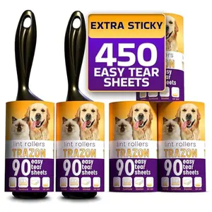 Lint Rollers Pet Hair Value Pack of 450 Sheets & 5 Refills - Sticky Roller for Dog, Cat, Fuzzy & Animal Fur - Large Lint Removal Roller Clothe