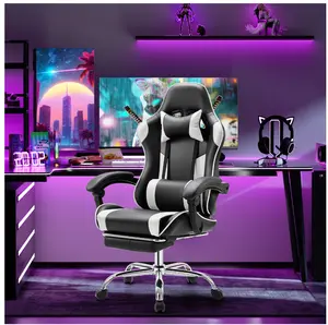 Ergonomic Gaming Chair High Back Office Chair with Lumbar Support and Adjustable Armrests Swivel Racing Chair, Black and White