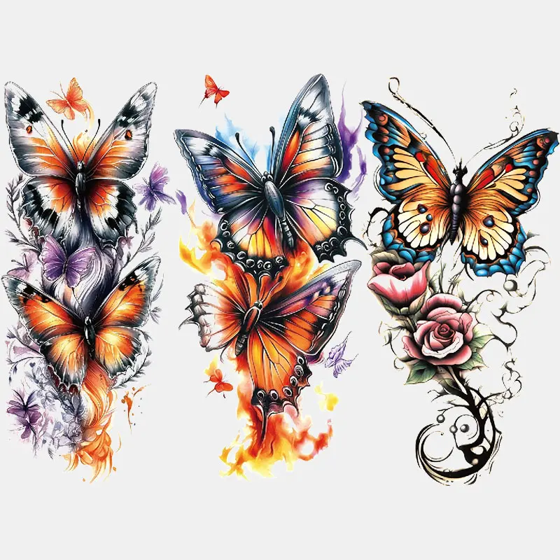 3 Vibrant Butterfly Floral Temporary Tattoo Stickers, Fake Tattoos, Arm Temporary Tattoos, Tattoo Paper, Waterproof Long-Lasting Colorful Designs, Easy to Remove, Perfect for Women's Arms & Feet Art