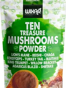 Wixar Mushroom Powder - Ten Treasure Mushrooms Extract Supplement Blend for Coffee & Smoothies - Lions Mane, Turkey Tail, Reishi, Chaga, Shiitake, Cordyceps, Complex - 4oz Mushroom Supplement