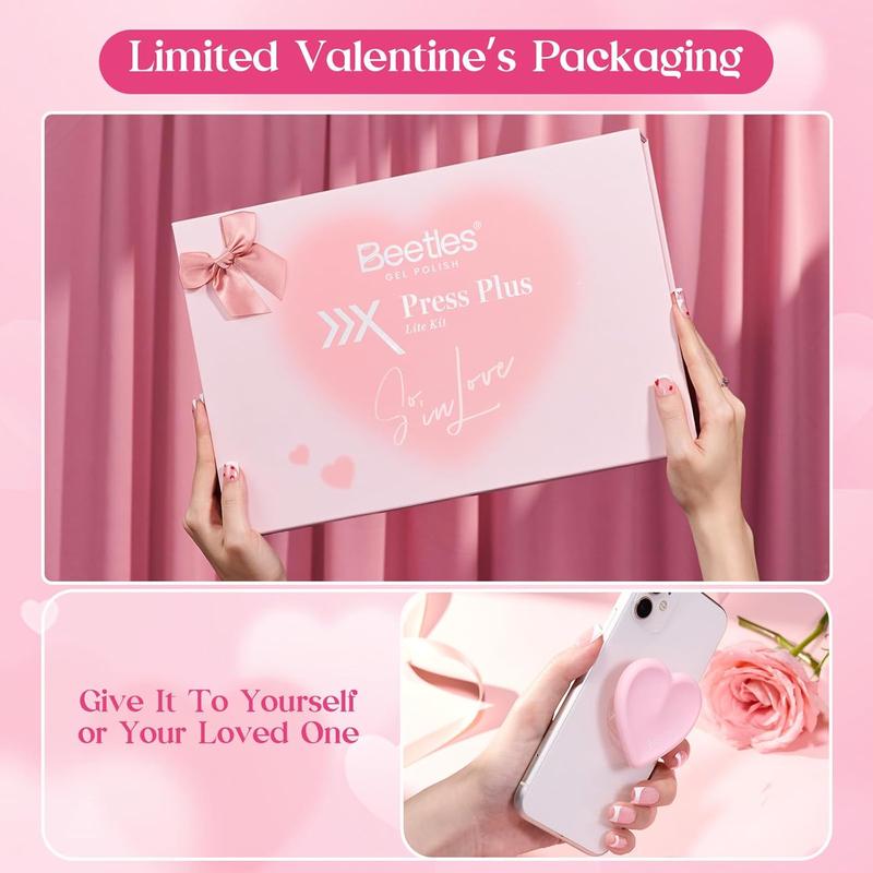 Beetles Valentine X Press Plus French Press On Nails Tips Kit, French Tip Pink Short Square Shape Natural Acrylic Nail Tips for Effortless Beauty & DIY Manicures - Frenchtipnails Spring Nail Valentine Gift Flower