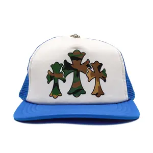 Chrome Hearts Printed Cemetery Cross Logo Trucker Hat Blue White Camo