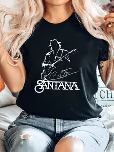 100% Cotton Carlos Santana Men T-Shirt Black Cotton Unisex Size S-3XL Comfortable For Women Casual Versatile Slightly Designer Clothes Homme Summer Print Round Neck Short Sleeve Graphic Top For Everyday Wear Stylish Fashion Breathable Soft Stretched Stree