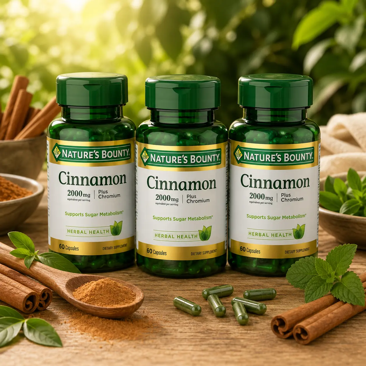 Cinnamon Plus Chromium Dietary Supplement Capsules, 60 Count – Supports Healthy Sugar Metabolism
