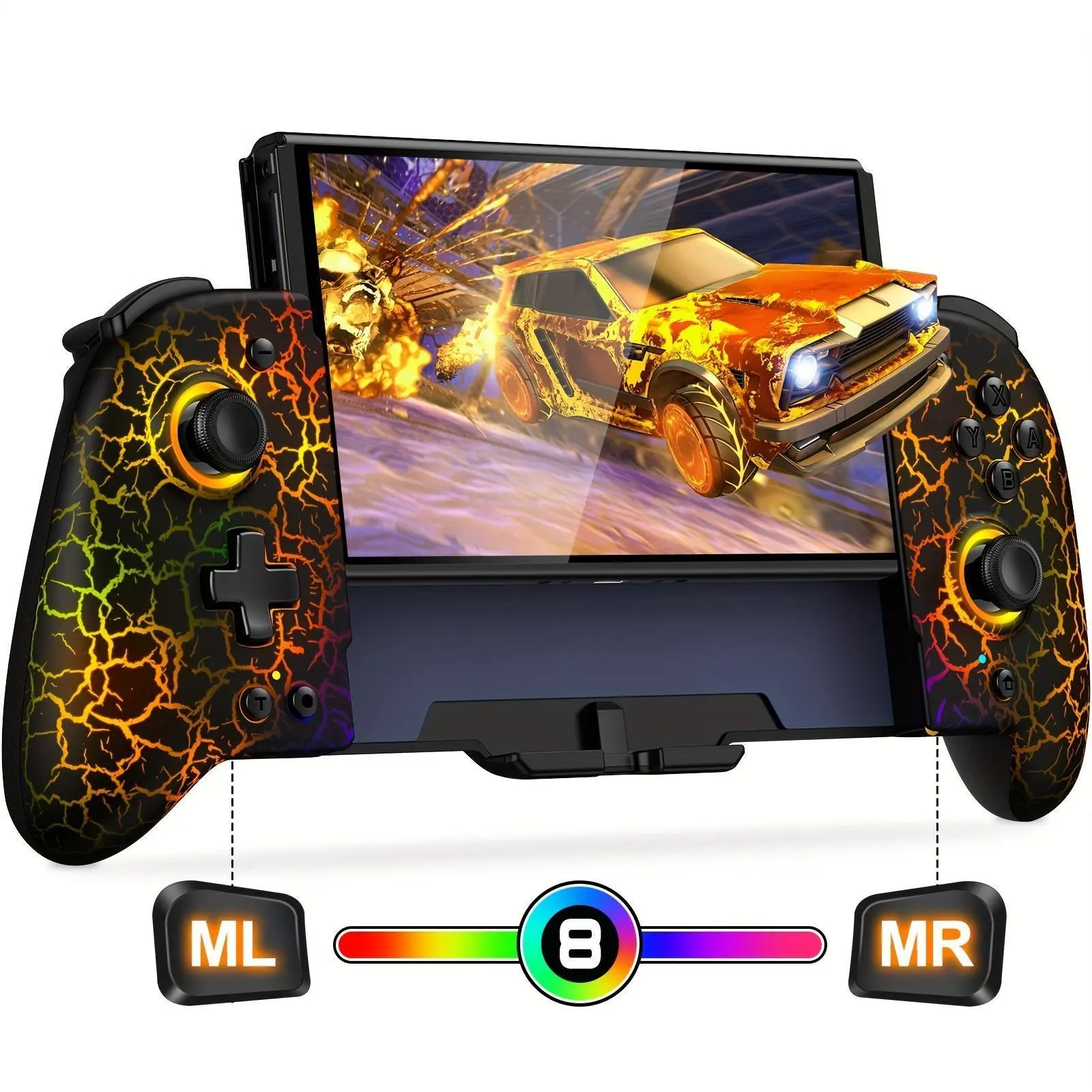 Switch Controller, Hall Effect Joystick (No Drift) Switch Joypad for Nintendo Switch/OLED with 9 Color Lights, Full-Size Grip Wireless Switch Pro Controller, Ideal for Those Who Prefer Handheld Mod