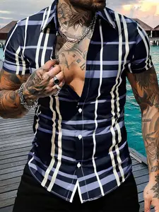 Men's Random Gingham Print Short Sleeve Shirt, Regular Fit Casual Fashion Comfy Top for Summer, Men's Clothes for Daily Wear