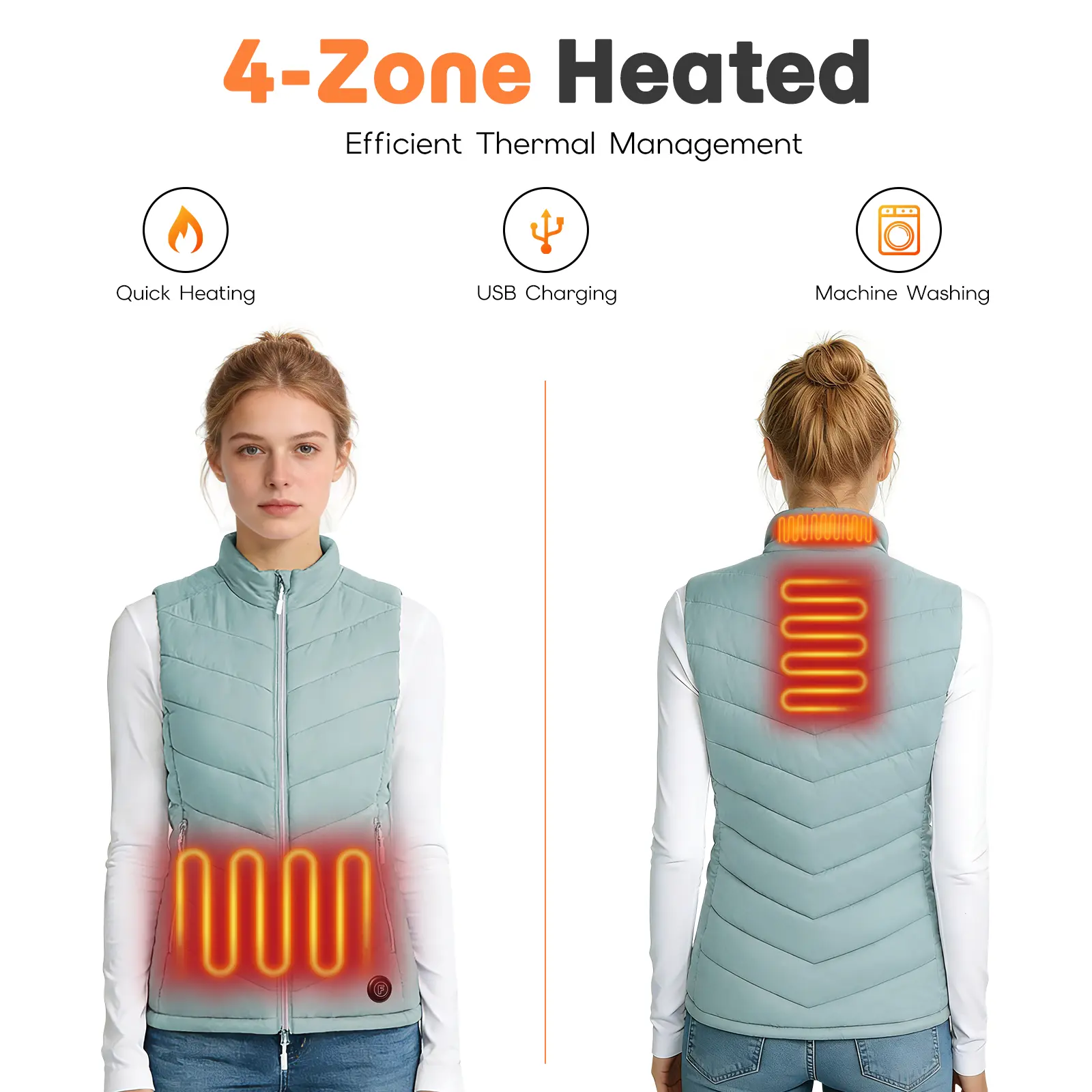 【New Style】Findway Women’s USB Heated Vest, Lightweight Electric Padded Gilet with Wide Heating Zones, Comfortable Fit for Winter Camping, Outdoor Activities & Daily Commuting