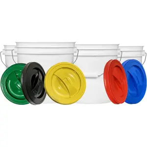 Plastic bucket with screw on Lid - Food Grade 2 Gallon container - Made in USA (Pack of 5)