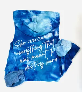 POWHERFUL BLUE TIE DYE MOTIVATIONAL CREWNECK OR Cute HOODIE Casual Cotton Spring Day Soft Streetwear