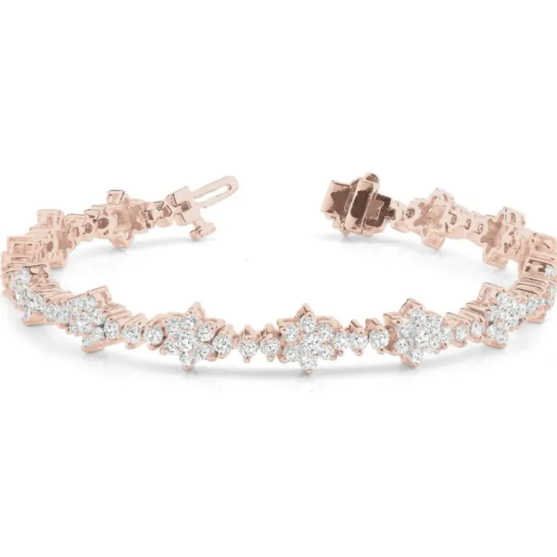 Anklet/Bracelet 3 set certified diamond bundle Exquisite Floral Cluster Design with Round Diamonds Meticulously Set for Elegant high end jewelry.