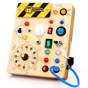 Hoarosall Busy Board Plus V2 Montessori Toys for 1-3 Years Old Wooden Toddler Toys with 10 LED Lights & Master Switch Ideal Travel Toy for Infants Learning Materials Multi Activity Playset