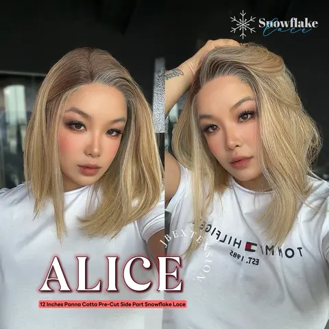 JBEXTENSION 12 Inches Pre-Cut Side Part Snowflake Lace Frontlace Glueless Wig ALICE【BENDY EAR TABS】