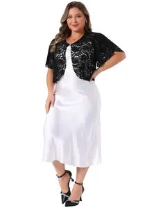 Agnes Orinda Plus Size Women's Bolero Shrugs Floral Lace Tops Elegant Sheer Open Fron Short Sleeve Cardigans