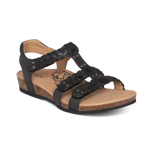 Aetrex Reese Adjustable Gladiator Sandal - Black | Women's Orthotic Wedge Sandals with Arch Support & Comfort