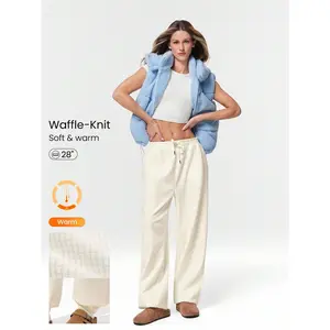 GLOWMODE Waffle Brushed High Waist Joggers Elastic Waist Active Pants Casual Daily Wear Warm Winter