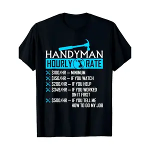 Retro "Handyman Hourly Rate" Funny Graphic T-Shirt, Vintage Carpenter Dad Joke Print Oversized Crew Neck Tee, Unisex Short Sleeve Streetwear Cotton Top, Trendy Handyman Humor Aesthetic Shirt for DIY Lovers, Meme Fans and Casual Outfit Enthusiasts