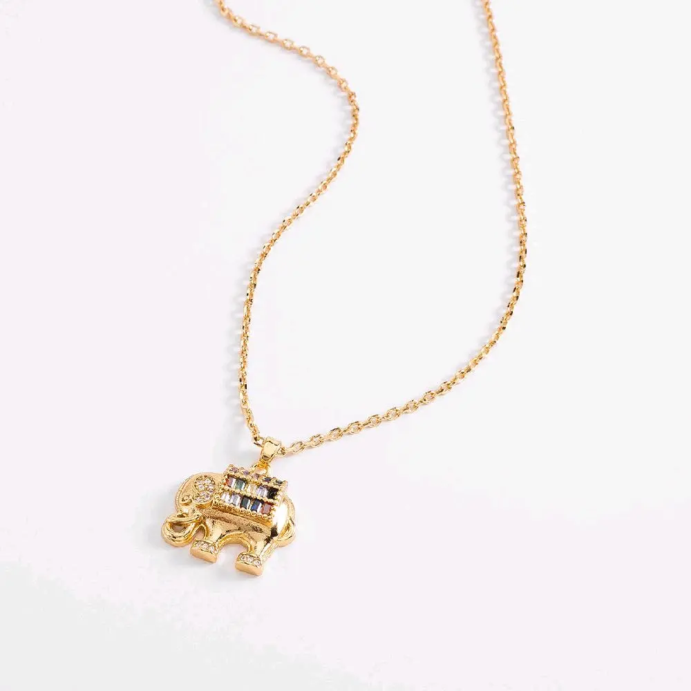 4 layers 18k Gold plated necklace with elephant charm and colorful accents
