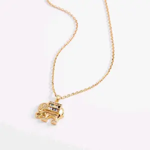 4 layers 18k Gold plated necklace with elephant charm and colorful accents