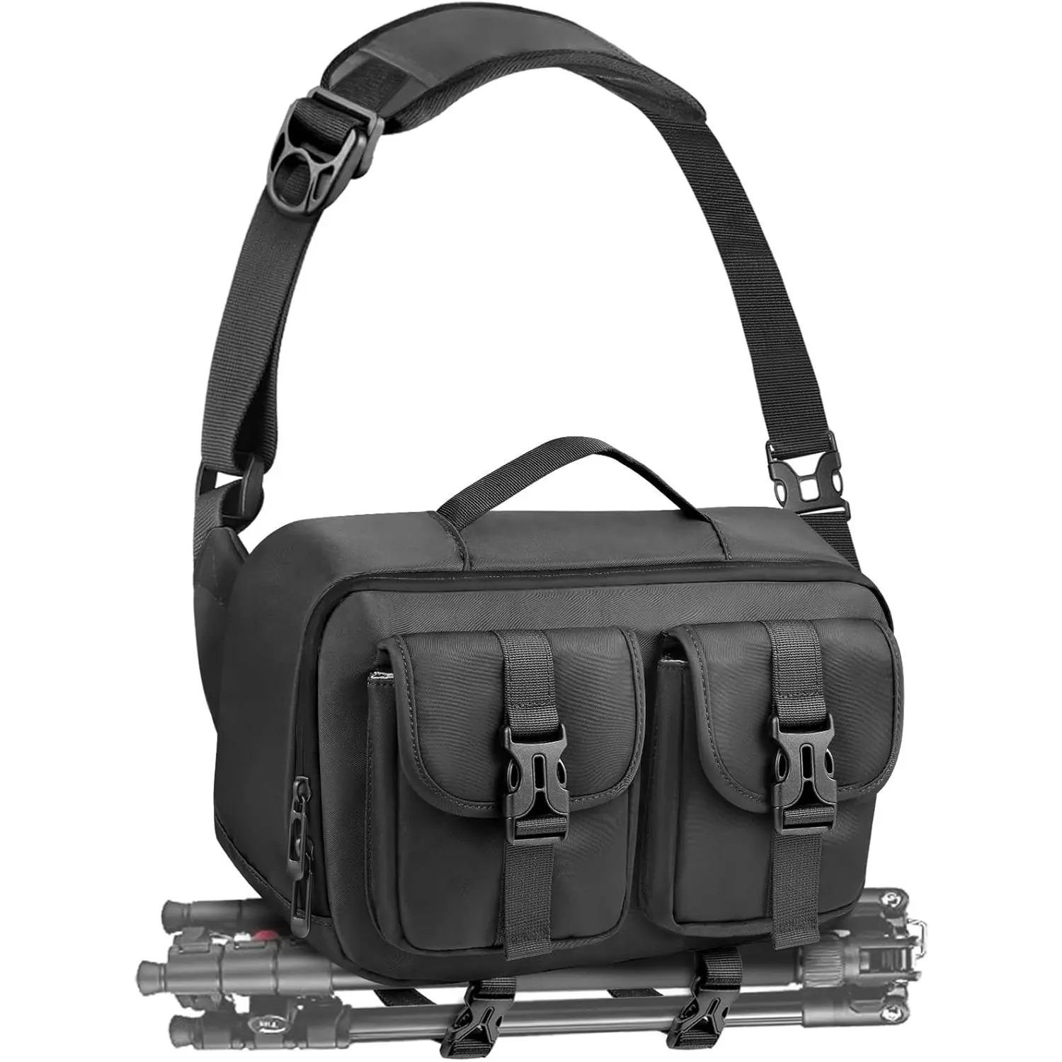 P-PHP04   Camera Sling Bag,Lightweight SLR/DSLR Camera Case with Tripod Holder,Waterproof Camera Shoulder Crossbody Bag for Photographers (Black) (Black)