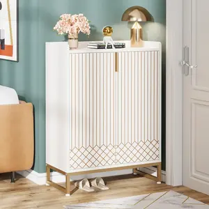 White Shoe Cabinets with Doors 5-Tier Shoe Rack Wood Storage Cabinet for Bedroom Hallway Living Room Modern Design