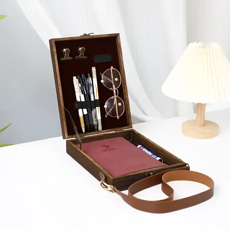 Vintage Wooden Commuter Crossbody Bag, Writer's Messenger Box for Artists and Outdoor Sketching, Unisex Tool Storage Case