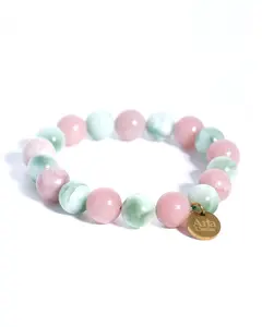 Calm and Mental Clarity Bracelet - Green Larimar and Pink Opal - Calm & Peace - Cleansed 10mm Natural Gemstones | USA Handmade | Hypoallergenic | Crystal Bracelet | WaterProof | Tarnish-Free - Aria L'Atelier