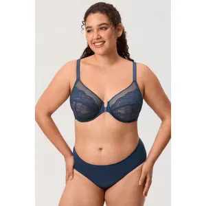 DELIMIRA Women’s Front Closure Lace Racerback Plus Size Full Coverage Underwire Unlined Bra