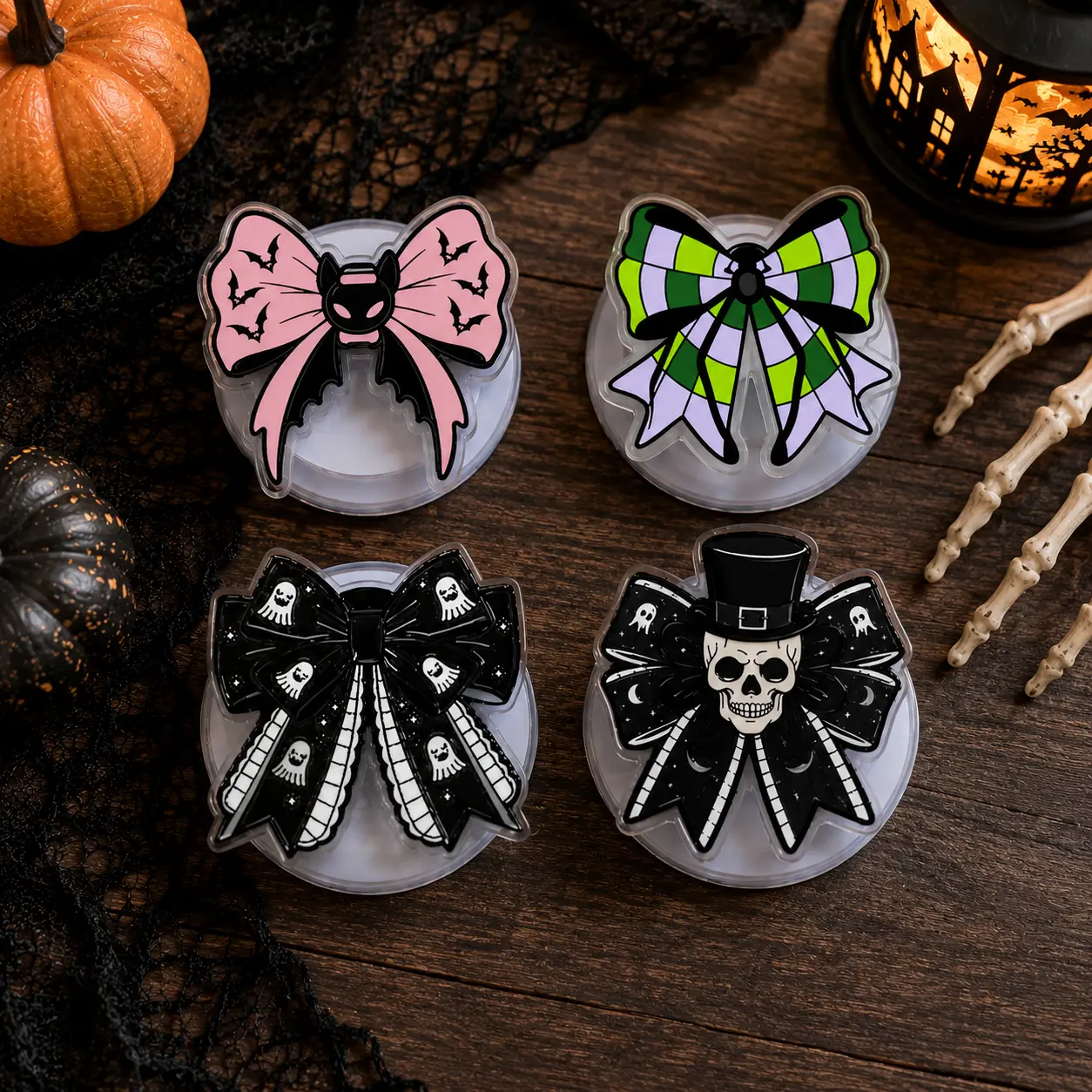 Gothic Bow Magnetic Phone Grip Stand, Cute Halloween MagSafe Phone Holder, Spooky Bow Kindle Grip, Dark Aesthetic Gift