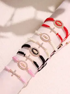 Virgin Mary Cross Charm Bracelet & Necklace Set 2pcs Minimalist Daily Wear for Women Fashion Jewelry