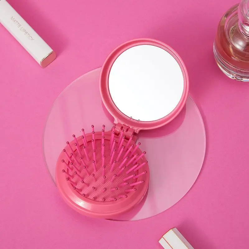 【Spring Special】Barbie Series Mini Hair Comb With Mirror Hair Brush Portable Mini Pink HairBrush Folding Mirror Comb Detangling For Women Girl Travel Daily Used Heatless Gift Haircare  springtok,cozyvibes