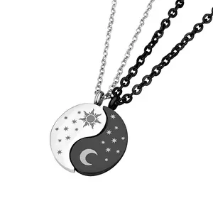 OIDEA Matching Couple Necklaces, Stainless Steel Sun-Moon Bagua Pendant Set, Couple-Themed BFF His & Hers Fashion Jewelry Gift for Enthusiasts, Couple-Themed Necklaces