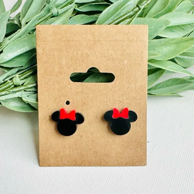 Whimsical Stud Earrings for Women, Cute Mouse Bow Design in Lightweight Acrylic, Everyday Costume Jewelry for Fans, Mouse-Inspired Design, Mascot Figure Earrings, Animal Character Earrings