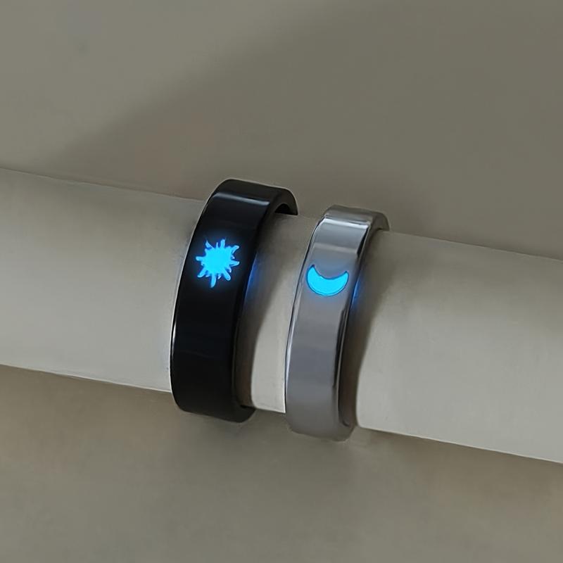 Glow-in-the-Dark Moon and Sun Love Rings - Minimalist 201 Stainless Steel Couple Jewelry, Romantic Gift for Valentine'S Day, Anniversaries, Birthdays, Valentine'S Day Jewelry|Minimalist Style|Durable Rings, Love Rings