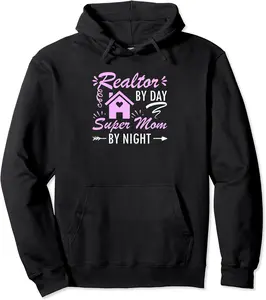 Realtor By Day Super Mom By Night Real Estate Agent Broker Pullover Hoodie - Zamayraceles Shop 84B09BKSZZYF
