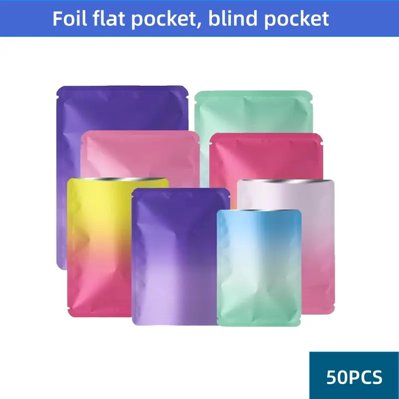 50 Pcs Gradient Color Self-Sealing blind Bags, Double-Sided Aluminum Foil Lightproof Bags, Unique Colors Creative Gift Packaging, Individual Packaging for Jewelry Storage & Party Favors