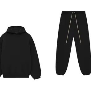 Men's 2-Piece Long Sleeve Plain Casual Matching Set - Classic Black Hoodie, Everyday Versatile Menswear Clothing Set